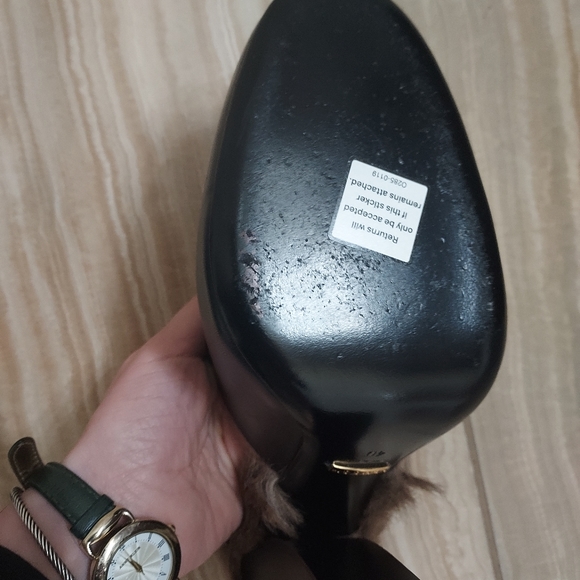 Gucci Black Princetown Fur Leather Malaga Canberra Heel Mule Slide - Picture 8 of 11